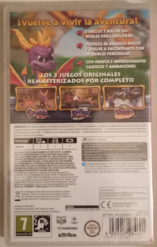 Spyro Reignited Trilogy Portada trasera