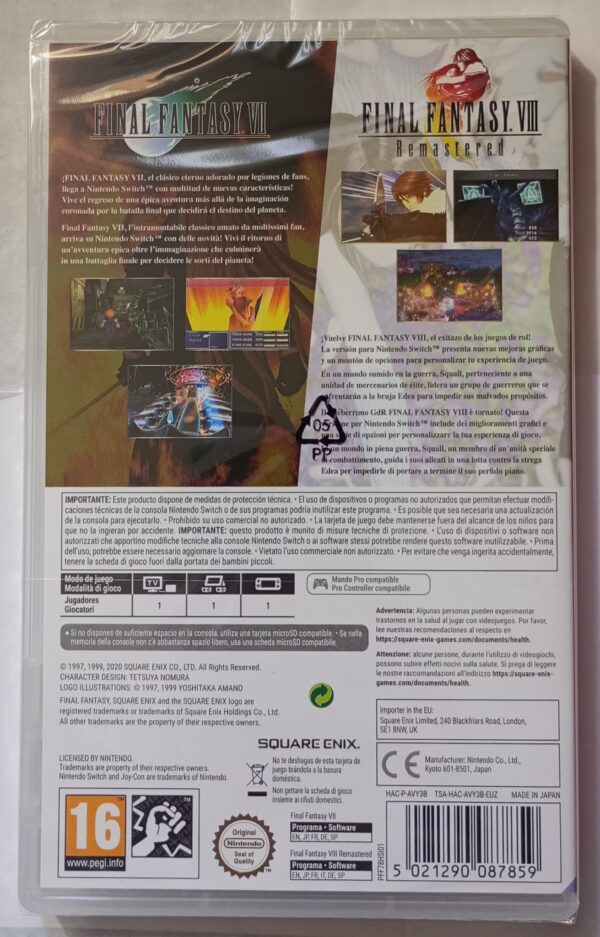 Final Fantasy VII + VIII Remastered Twin Pack trasera